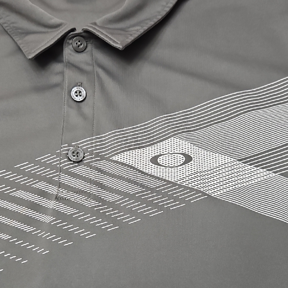 3/$35 Oakley Gray Polo Shirt with Striped Design - Picture 2 of 5